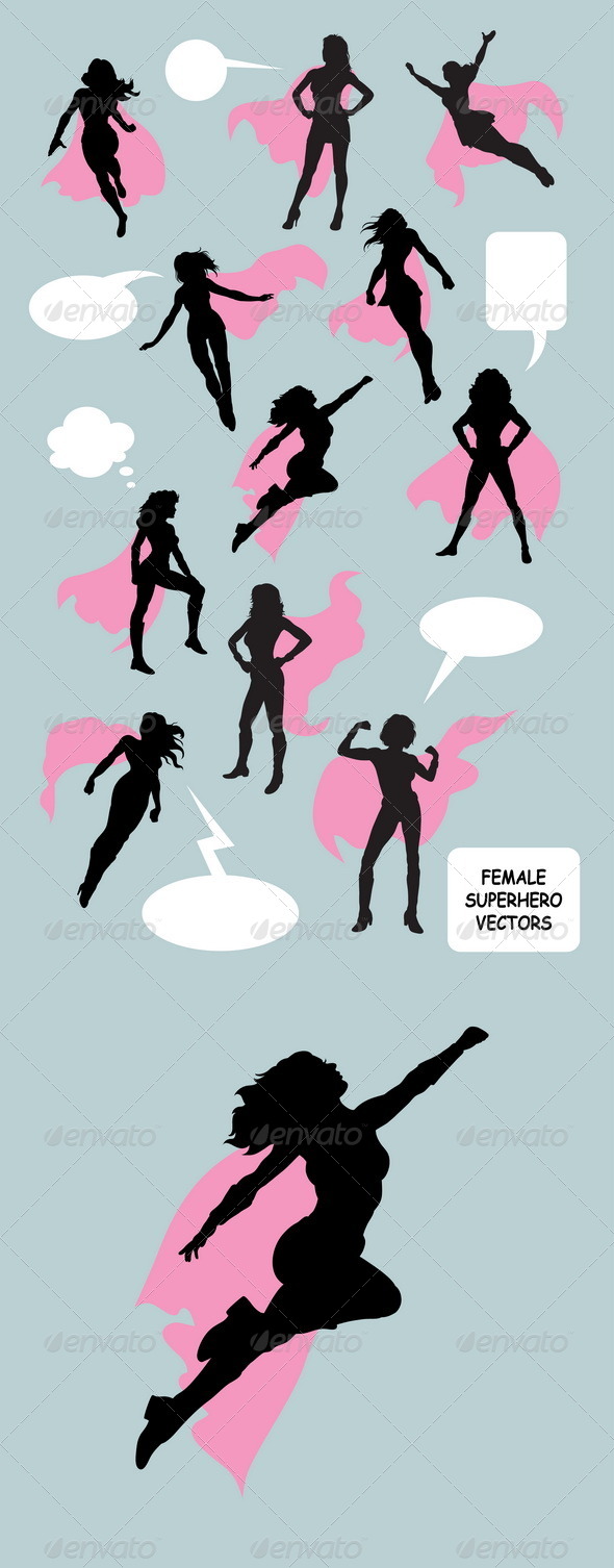Female Superhero Silhouettes By Comicvector703 Graphicriver